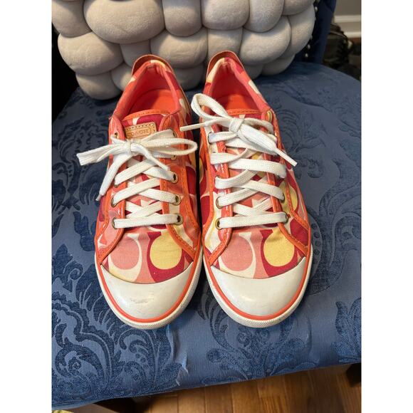 Coach Barrett Orange and Pink Logo Sneakers size 8 - Picture 2 of 7